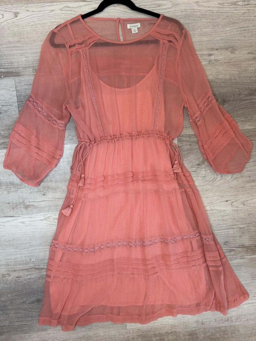 Sundance Rosalie Tucked & Tiered Crepe Coral Women’s size M Cottagecore - Picture 2 of 14